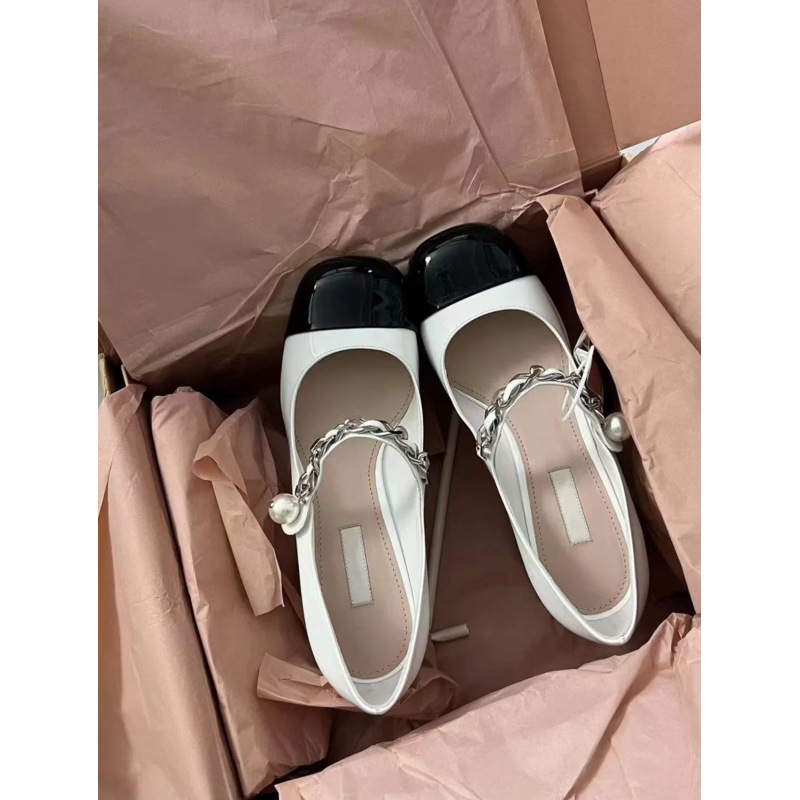 High Version Miu Home Entry Luxury Mary Jane Shoes Women's 2024 New Leather Thick Heeled Leather Shoes French Square Toe Single-layer Shoes