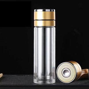 High Borosilicate Tea Water Separation Cup One-Button Open Lid Glass Car Water Cup Men's Double Glass Tea Cup