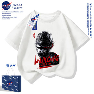 Новая мультяшная игра совместного бренда NASA Black Myth Wukong, повседневная летняя свободная футболка с круглым вырезом, модная футболка