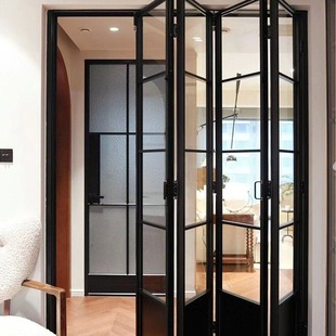 Extremely Narrow French Normcore Retro Foldableing Door Kitchen Living Room Balcony Titanium Magnesium Alloy Partition Glass Sliding Door Customization