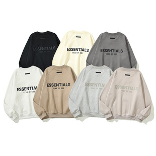 ESSENTIALS Duplex Свитер с круглым вырезом Мужской модный бренд High Street на флисовой подкладке Свободный противотуманный топ с длинными рукавами и принтом на весну и осень