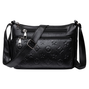 Custom Bag Women's New Fashion Shoulder Bag Soft Leather Litchi Pattern Embossed Crossbody Bag Multi-layer Large Capacity Mother Bag