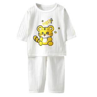 2023 children's summer air conditioning clothes three-quarter sleeve home wear boys and girls baby Summer thin breathable pajamas suit