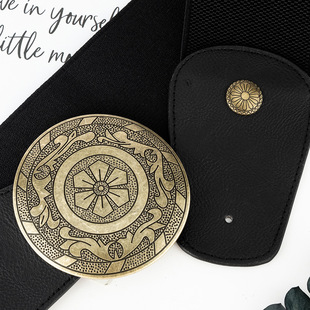 European and American Retro Western Belted Elastic Waist Cover Women's Wide Waist Punk Style Metal Carved Round Buckle Belt