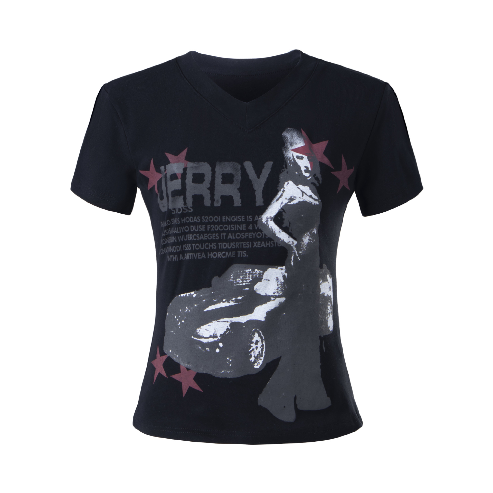 2026 Summer Subculture V-Neck Punk Hot Girl Slim Fit Short Top for Women Y2K Niche Short Sleeve