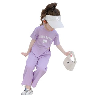 Baby girl 2024 Summer new children's suit two-piece suit fashionable western style cute split flared pants two-piece suit