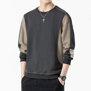 2023 Winter new fleece-lined thickened round neck sweater men's cotton student loose casual sports warm top men
