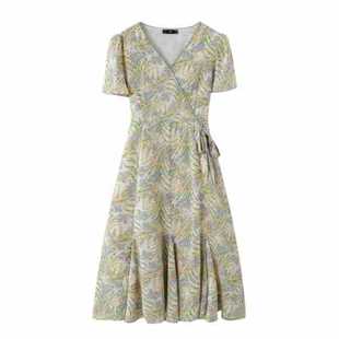 (Processing and Customization) Printed Plus Size Women's Lace-Up Waist Slimming Look Dress
