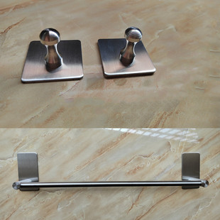 Stainless Steel Bathroom Towel Bar Kit Single Pole Hook Towel Rack Bathroom Pendant Three-piece Set Punch-free Clothes Hook