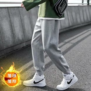 Autumn and Winter Fleece-lined Men's Sports Pants Korean-style Trendy Loose Casual Trousers All-match Grey Knitted Sweatpants