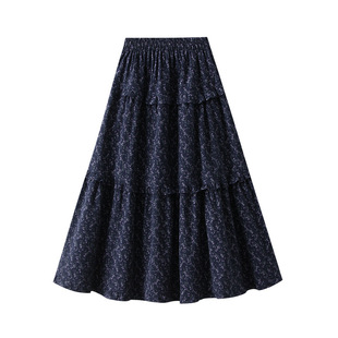 Vintage Mori Style Small Floral Cake Skirt Women's 2024 Autumn and Winter Mid-length High Waist Covering Hip A- shaped Umbrella Skirt K801