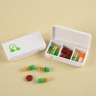DIY creative LOGO pattern printed 3 cell pill storage box custom mini portable storage medicine box wholesale