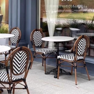 Outdoor Rattan Chair French Coffee Western Restaurant Milk Tea Shop Dessert B&B Retro Balcony Courtyard Garden Chair Rattan Chair