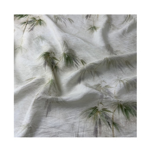 New Tencel rayon imitation hemp bamboo leaf printing new Chinese style suit suit dress cheongsam small shirt fabric