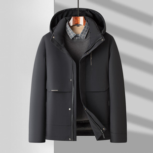 Big Brand Same Style Business Casual Hooded Warm Middle-aged Father's Winter Coat Men's Thickened Short Feather