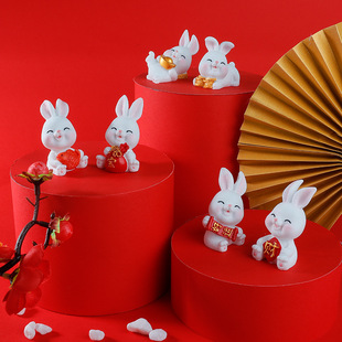 Year of the Rabbit Mascot Mini Simulation Bunny Resin Craft Car Ornaments Micro Landscape Home Decorations Gift