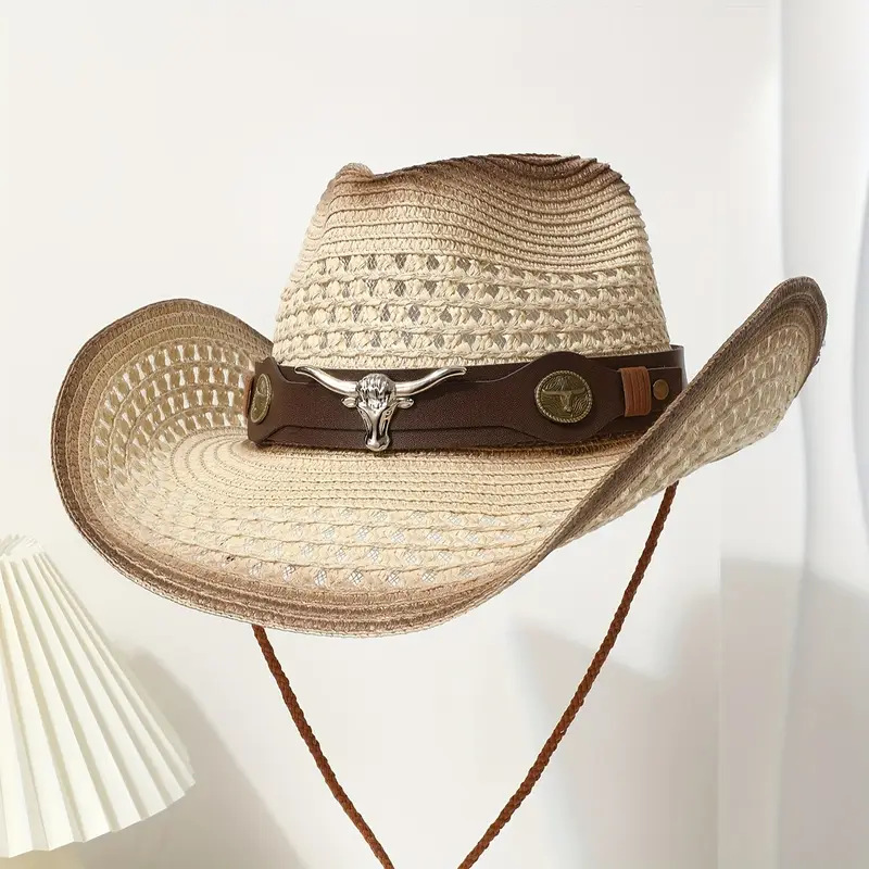 Cross-Border Popular European and American Denim Straw Hat, Fashionable Hollow Outdoor Hat, Large Head Circumference, Beach Outing Sunshade and Sun Protection Hat