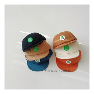 Boy's handsome short brim peaked cap fashionable letter leather label baby's reversible brim hat outdoor sun-proof personalized hat