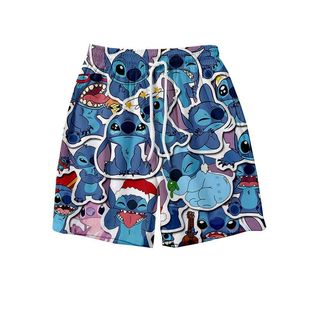 Шорты с принтом Stitch, мужские летние свободные домашние пижамные брюки с пятью точками, повседневные брюки, пара, пляжные брюки для отдыха на море