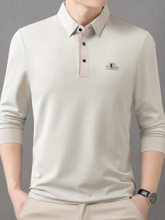 2025 Spring and Autumn Men's Polo Long Sleeve T-Shirt Casual Business Casual Loose Middle-Aged Dad Top Bottoming Shirt