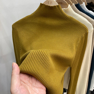 Korean-style Mock Collar Pit Slim Sweater Women's 2024 Autumn and Winter New Solid Color Inner Sweater Base Shirt Top