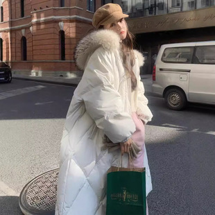 Fur collar down cotton-padded jacket women's long 2024 new Korean milk whirring winter thick coat knee-length bread suit