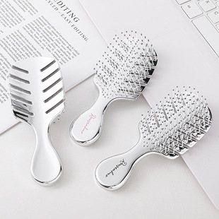 New Electroplated Silver Series Massage Comb Student Female Ins Wind Mesh Folding Mirror Comb Air Cushion Comb Anti-static Comb