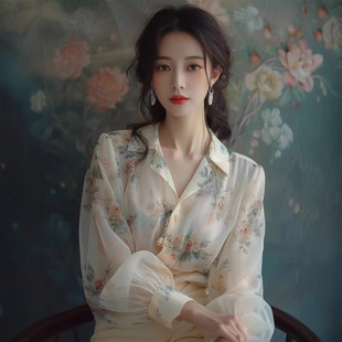 French Style Floral Shirt Women's 2025 Early Spring New Fashion High-end Elegant Small Shirt Palace Style Puff Sleeve Shirt