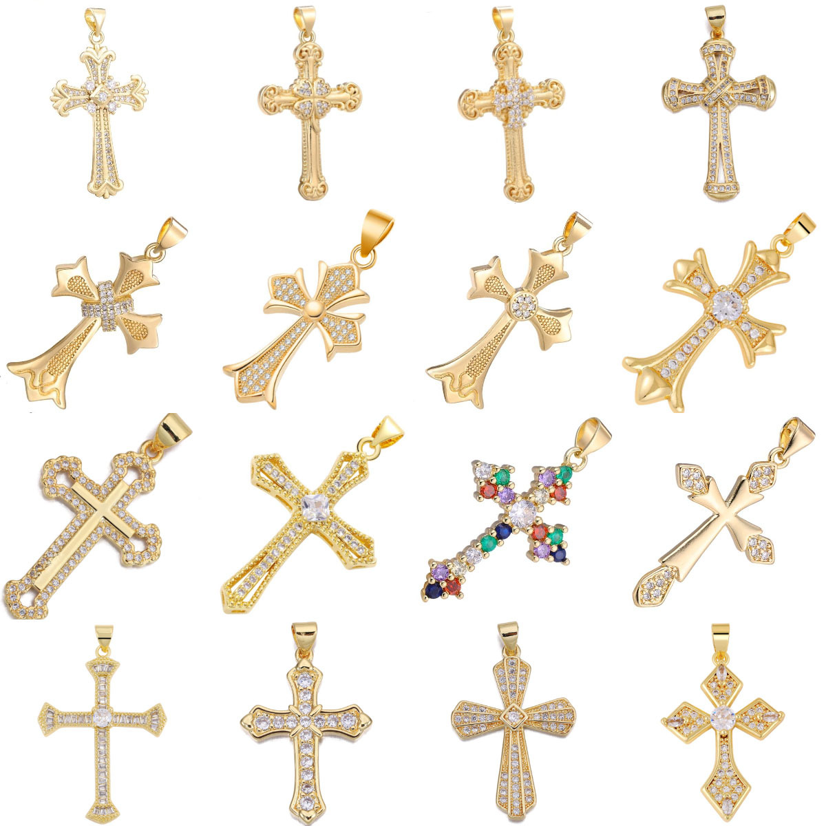 Copper Micro-Inlaid Zircon Cross Pendant European and American Religious Necklace Pendant DIY Handmade Jewelry Accessories Wholesale