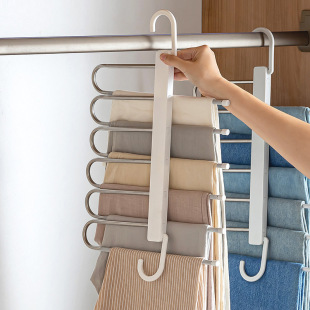 Folding Pants Rack Multi-functional Pants Clothes Hanger Household Magic Seamless Pants Clip Wardrobe Built-in Storage Pants Artifact