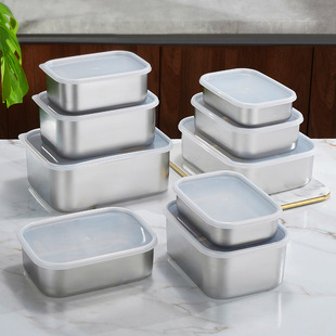 316 Stainless Steel Preservation Box 304 Kitchen Refrigerator Sealed Storage Box with Lid Fruit Lunch Box Heatable Lunch Box