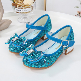 Girls High Heels 2023 New Children's Leather Shoes Children's Princess Shoes Sequins Students Dance Performance Gift Shoes