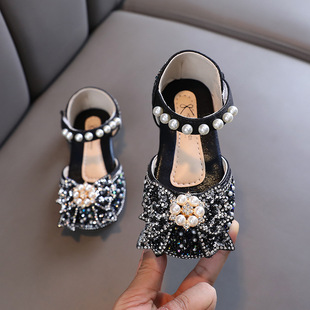 Girl's Shoes Princess Shoes 2022 Summer New Children's Shoes Soft Sole Sandals Girl Baby's Rhinestone Crystal Summer Shoes