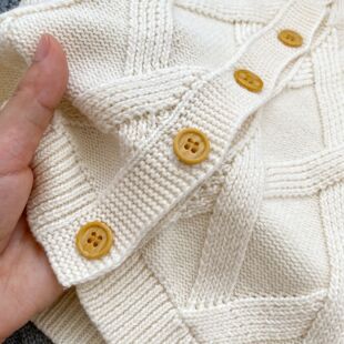 Autumn 2024 New Girls' Baby Knitted Rhombus Cardigan Top Coat Fur Ball High Waist Trousers Two-piece Set