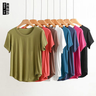 Solid color arc round neck short sleeve t-shirt women's half sleeve inner wear plus size bottoming shirt summer versatile slimming bottoming shirt