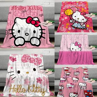 Cross-border New Sanrio Perimeter Printed Blanket KT Cat Flannel Blanket Cute Cartoon hellokitty Cover