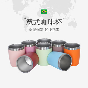 Cross-border Mini Italian Coffee Cup 70ml Men's and Women's 304 Stainless Steel Double-layer Water Cup Household Multi-color Tea Cup