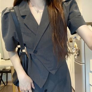 2024 summer new gray suit waist dress children this year popular French slim professional dress