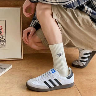 Solid color embroidered socks men's mid-calf length socks autumn and winter American retro boys Sports Basketball sweat-absorbent deodorant stockings Cotton