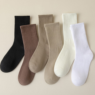 Children's Stacked Socks Spring and Autumn Brown Mid-length Socks Autumn Solid Color Japanese All-match Stockings Sports ins Trendy