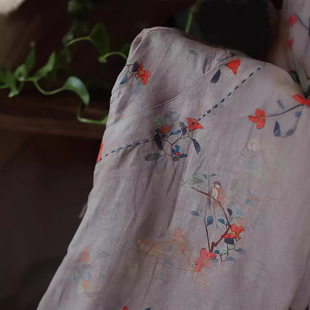 Artistic light Chinese handmade embroidery thread pure Ramie shirt manual buckle Ramie mid-length jacket SL23015