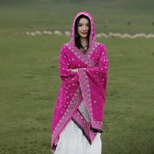 Ethnic Style Hooded Shawl Cloak Lijiang Xinjiang Xizang Northwest Tourism Wear Photograph Warm Outer Cape