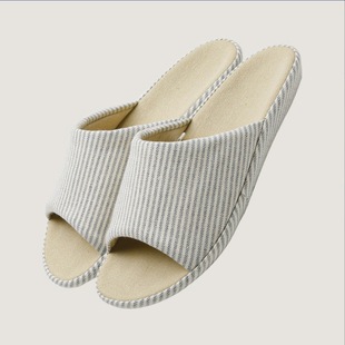 2025 Japanese-Style Vertical Striped Spring and Summer Thick-Soled Linen Home All-Season Couple Home Slippers for Men and Women