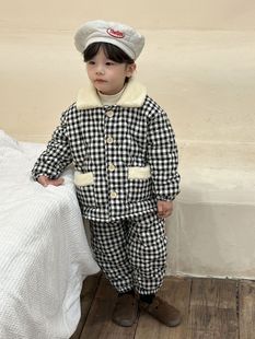 Children's Pajamas Winter Thick Girls' Warm Baby fleece-lined Three-Layer Quilted Boys' Children's Home Clothes suit