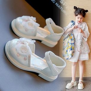 Girls' Baotou Sandals, Chinese Style Han Dynasty Shoes, Embroidered Children's Princess Shoes, Middle-aged and Little Girls' Single Shoes