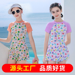 Children's Swimwear Girls Girls Fresh Printed Big Boy Korean Style New Princess One-Piece Skirt Hot Spring Swimwear Wholesale