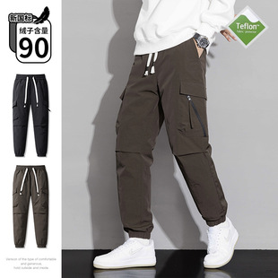 New national standard 90 down pants men's winter plus size overalls three-proof graphene outdoor charge pants can be opened