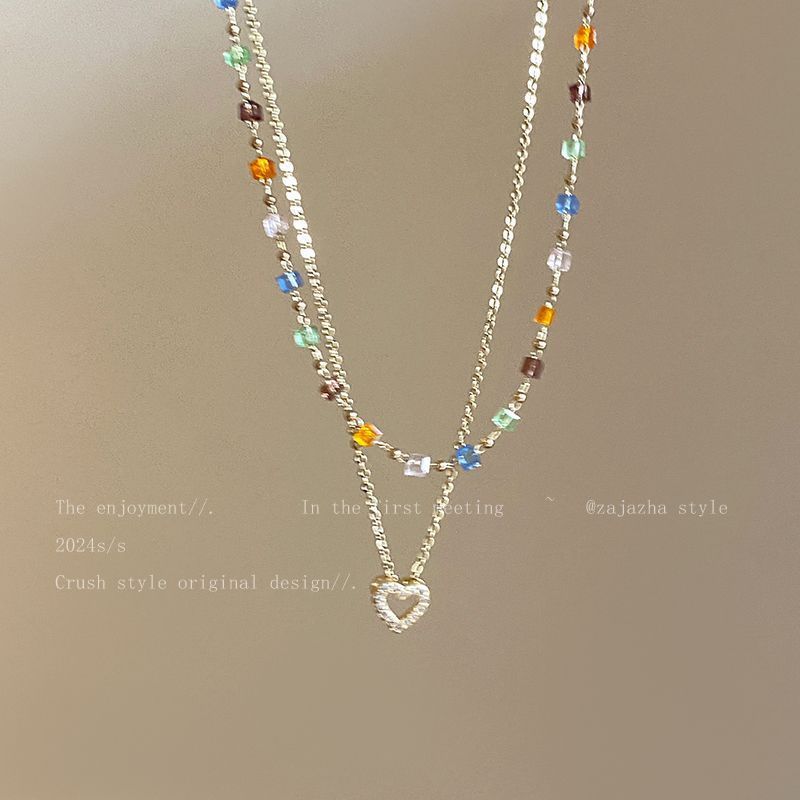 Colorful Hollow Love Necklace Women's Summer 2025 New Entry Luxury High-end Accessories Sweet Cool Matching Skirt Clavicle Chain