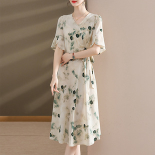 Mother Summer Dress dress 2025 New Style Western Style Short-sleeved Chiffon Dress Middle-aged and Elderly Summer Slim Floral Dress for Children