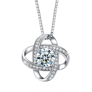 S925 Серебряный Клевер Ожерелье Трансграничная Амазонка AliExpress вращается полный бриллиант европейских и американских серебряных ювелирных изделий
